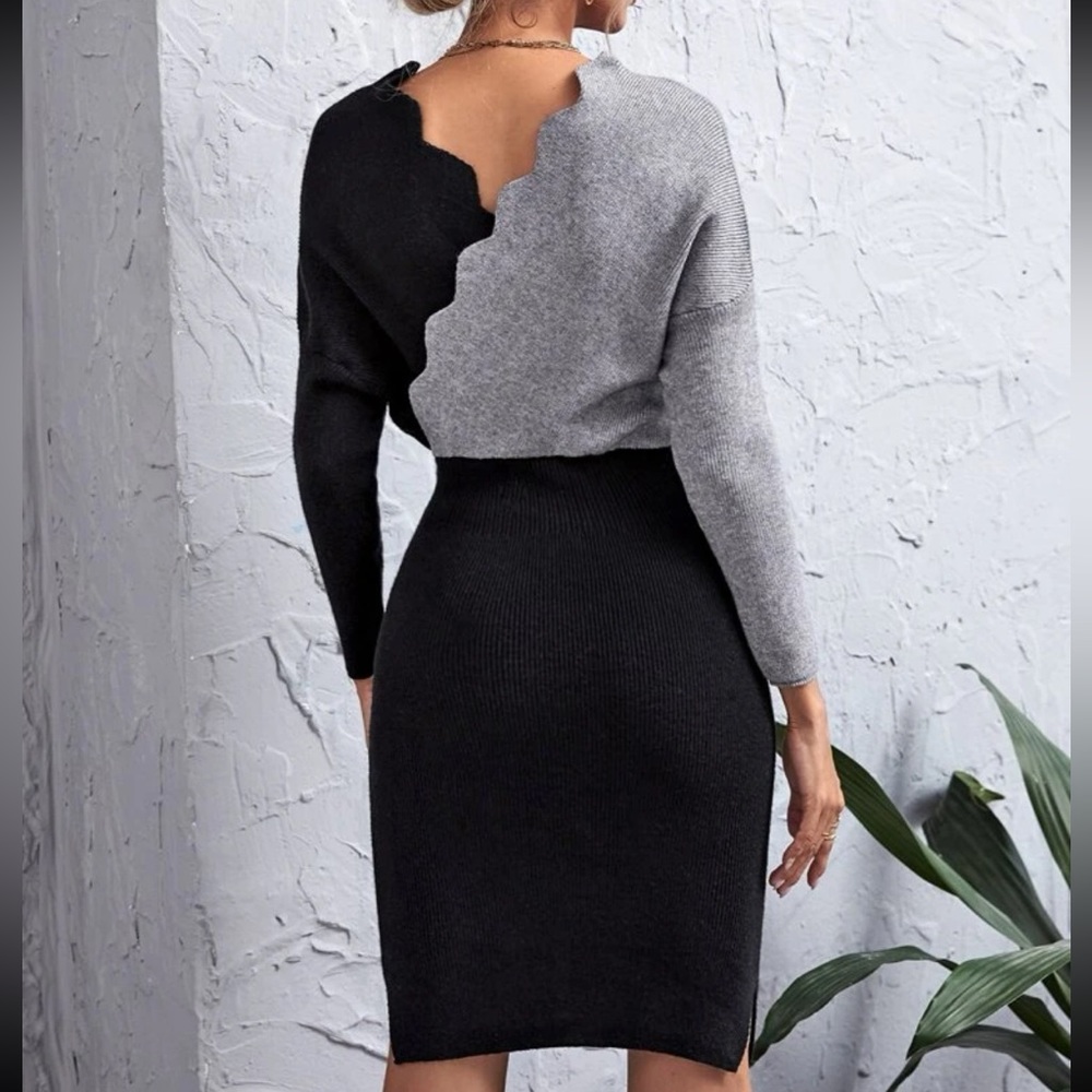 Scallop trim sweater dress - Picture 3 of 9